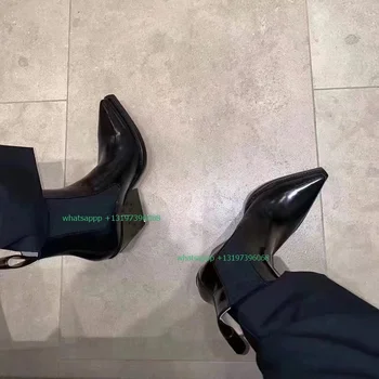 Дамски дизайнерски обувки в стил пънк с остри пръсти в масивна ток, чубрица обувки от изкуствена кожа, обувки размер 40, есенни вечерни обувки в стил пънк, ботильоны
