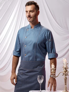 Дамски униформи на главния готвач на ресторанта, мъжко яке, за кухня, облекло за готвачи фурна, работен костюм сервитьор кафенета, ръкав три четвърти