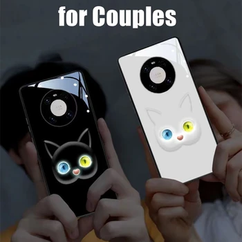 Двойки Приятели на Котката Led Светлинен Калъф за Телефон от Закалено Стъкло за Huawei P30 40 50 60 Капитан 30 40 50 Nova 10 Pro Plus