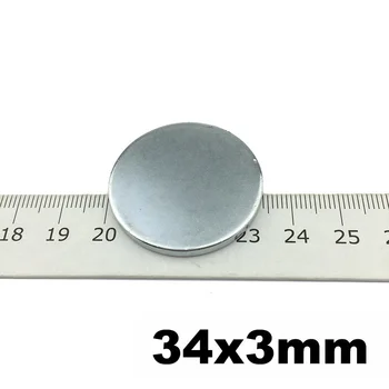 Диск с тенекиен магнит NdFeB диаметър 34x3 мм, постоянен магнит N42, точност неодимовый сензор, мини-магнити, 5 бр.