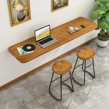 Домашен стенен сгъваем бар маса от масивно дърво, прост железен триъгълна скоба за стена, висящи маси, висящи стенен маса за лаптоп