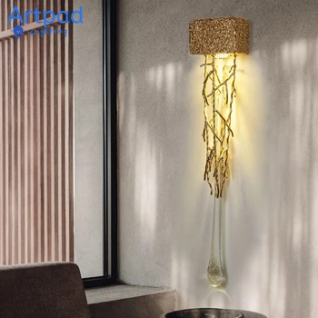 Дългата златна кристална стена лампа за фон за украса на стени, лампа от алуминий, луксозно осветление, нощни монтиран на стената лампа за спалня, нов дизайн