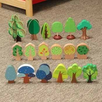 Дървена горско дърво, с преливащи се цветове на градивните елементи, играчки за деца, игрална сцена, творчеството, забавни играчки Монтесори
