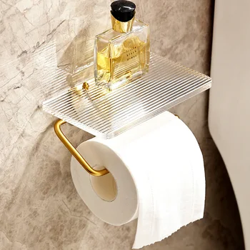 Държач за тоалетна хартия от алуминиева сплав, 2 елемента, акрилни тава, аксесоари за баня, монтиран на стената стойка за ролка тоалетна хартия без перфорация