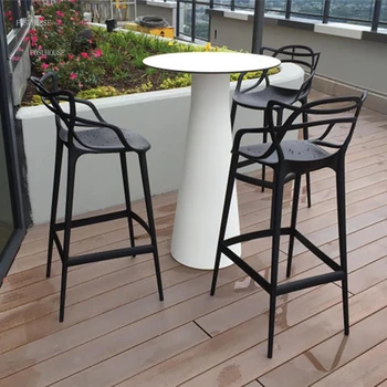 Европейските пластмасови столове, творчески високи бар столове, бар стол за отдих на открито, модерен минималистичен шезлонг за дома, дизайн WXHYH