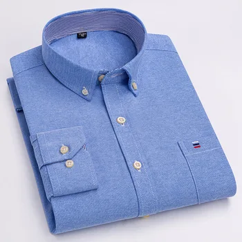 Ежедневна мъжка риза с дълъг ръкав 7XL Оксфорд однотонная риза в райе Клетчатая Мъжка риза с дълъг ръкав-Лесно обслужване с Високо качество 100% памук