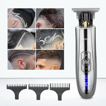 Електрическа машина за подстригване на коса KEMEI, акумулаторна батерия Регулируема машинка за оформяне на брада, безжична мъжки машина за подстригване на коса с острие от въглеродна стомана