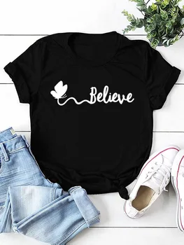 Женска тениска с писмото принтом Butterfly Park, къс ръкав, О-образно деколте, свободна женска тениска, дамска тениска, потник Camisetas Mujer
