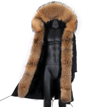 Зимно мъжко палто, яке от естествена кожа, парк X-Long, водоустойчив, с голяма яка от естествена кожа на миеща мечка, дебела топла горна дреха, модни градинска облекло