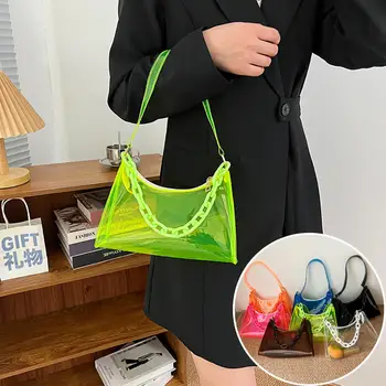 Индивидуалност, креативна лятна дамска мода, ретро прозрачна желейная чанта, изработена от PVC, чанта през рамо, градинска тенденция луминесцентна чанта-тоут