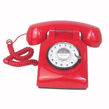 Кабелен телефон, червен старомодна антикварен телефон, ретро-телефонен апарат 1930-те години за домашния офис, хотел, декоративен класически настолен телефон