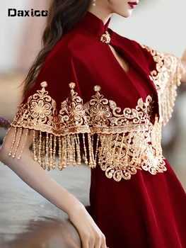 Китайски стил, вино-червено Чонсам, женски китайското традиционната рокля Ципао, женски сватбен костюм булки, вечерни рокли за партита