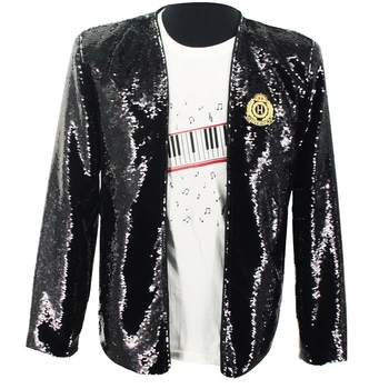 Класическа MJ ретро Майкъл Джексън Били Джийн Черно сако с пайети, блузи, костюми на 1990-те години