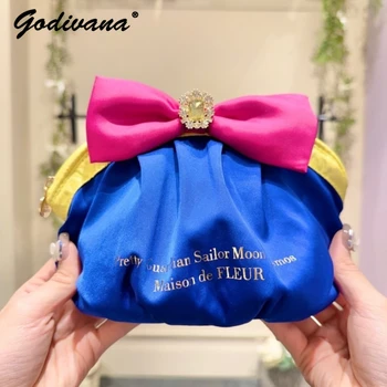 Козметични чанти в японски стил за дами и момичета, чанта за кнедли с кристали и лък, сладки портативни мини-чанти-клатчи
