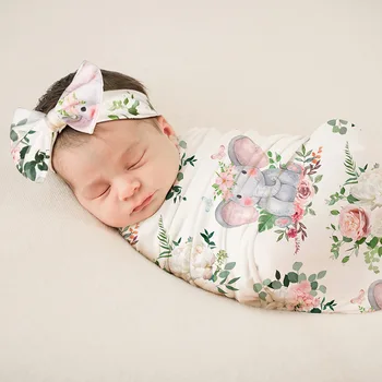 Комплект кърпи за снимки на новородени с флорални принтом, Европа и Съединените Щати, обръч за снимки на новородени, превръзка от неопрен за коса от две части