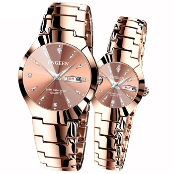 Комплекти часа за нея и него, диамантени бизнес мъжки дамски ръчен часовник от неръждаема стомана, подаръци за влюбени, Relogio Masculino