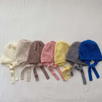Корейска детска вязаная капачка 2023, есенно-зимна детска шапка, ушни втулки, детски топъл вълнен пуловер, шапка за момичета и момчета