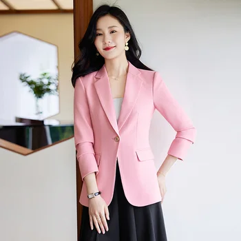 Корейски модни костюми, палта, Сако, дамски офис костюми 2023, блузи, розово палто с дълъг ръкав, есенен дамски дрехи, яке OL, дамски