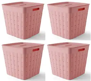 Кошница за съхранение Your Zone за деца и юноши от пластмаса широко преплитане розов цвят, с капак, 4 опаковки