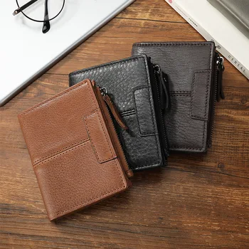 Креативен мъж кратък портфейл от естествена кожа RFID, модерен ретро-скоба за пари, лиценз чантата, чантата за пари, притежателите на кредитни карти