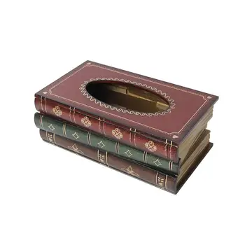 Кутия за салфетки Ретро държач за кърпички Антикварни книги Ретро стил дървена