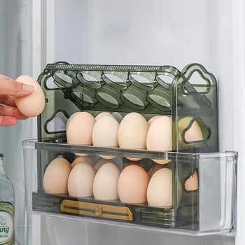 Кутия за съхранение на яйца в хладилника, 3-слойная поставка за яйца, съд за яйца, кухненски кутия за съхранение на пресни яйца, многослоен органайзер за яйца, поставка