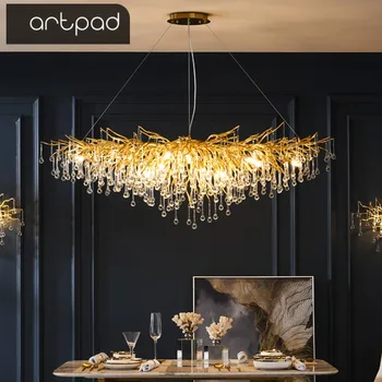 Кухненската лампа скандинавските led кристални полилеи Златното луксозно осветление от полилей за спални, Трапезария и хол украса светлина
