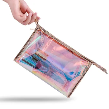 Лазерна прозрачна косметичка, дамски косметичка, прозрачен органайзер за красота от PVC, дамски желейная чанта за червило, жените косметичка за грим