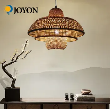 Лампа от ратан ръчно изработени в китайски стил, E27, реколта висящи лампи, таванско помещение, хол, трапезария, начало декор, ресторант, окачена лампа