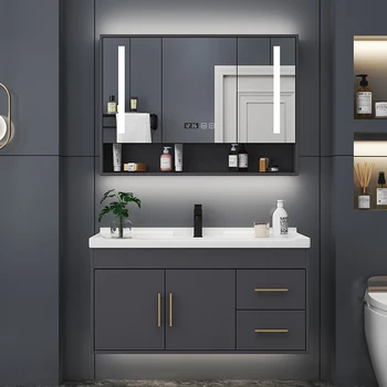 Лека луксозна комбинация от шкафове за баня с модерен просто интелигентен мивка от масивно дърво етаж керамична мивка за баня
