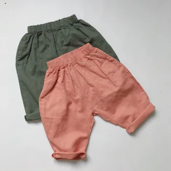 Летни ленени памучни панталони унисекс дълги до прасците за момчета и момичета в корейски стил, детски тънки свободни панталони в стил Унисекс