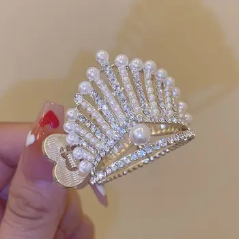 Луксозен френски прическа, метална корона, елегантна шнола за коса в корейски стил, женски нокът за коса в задната част на главата, планински кристал