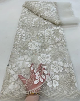 Луксозна африканска лейси плат с пайети и мъниста, благородна лейси кърпа за младоженеца, нигерийская сватбена бродерия, френски тюл, дантелено шиене