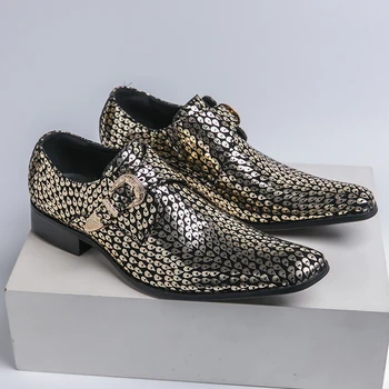 Луксозни Класически Мъжки Кожени обувки от Висок клас, Банкетни Сватбени обувки, Мъжки Бизнес обувки, Модни Мъжки Официалната обувки кафяво