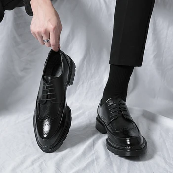 Луксозно бизнес официалната кожени обувки, мъжки ежедневни модела обувки, класически италиански официални мъжки офис обувки-oxfords 38-46