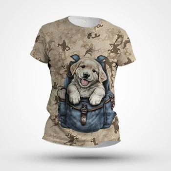 Лятна новост 2023, мъжка тениска с къс ръкав и 3D дигитален печат, сладко кученце, casual стил, безплатен удобен топ с кръгло деколте