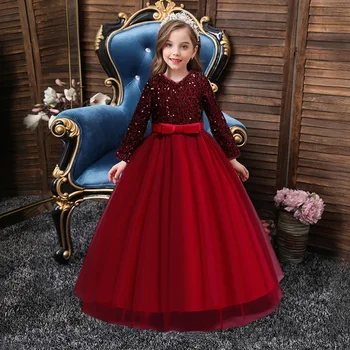 Лятна рокля на принцеса с цветна бродерия 2023, дълга рокля с пайети, елегантни детски дрехи за момичета, детски празнична сватбена рокля