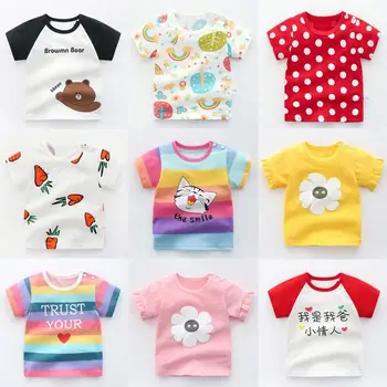 Лятна тениска 2020 г. за момичета и момчета, 1-5 години, памук топ с анимационни принтом, тениска с къс ръкав, ежедневни тениска за деца, детски дрехи