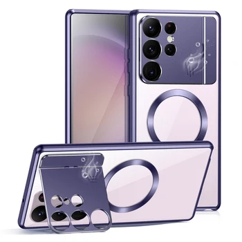 Магнитен Безжичен Калъф За Зареждане На Samsung Galaxy S23 Ultra S21 Метална Броня S22 Ултра Алуминиева Стойка За Камера Калъф За Вашия Телефон