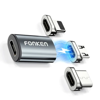 Магнитни кабелни накрайници FONKEN Конектор кабел за зареждане на мобилен телефон Магнитен кабел, зарядно устройство, Адаптер кабел Micro USB Магнитен накрайник на USB C