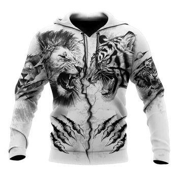Маркови модни есенни блузи с лъв, бяла тигровая кожата, мъжки hoody с 3D принтом, пуловер с цип, ежедневни яке