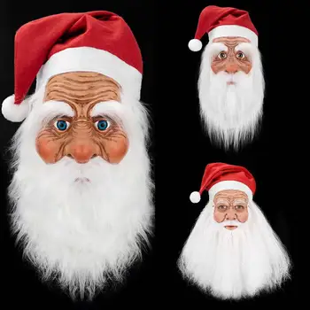 Маска за Хелоуин, латексный шапки на Дядо Коледа с бяла брада, маска на стареца, Коледно парти, cosplay, маски, реквизит, подарък с високо качество