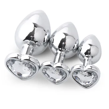Метален анален накрайник във формата на сърце 3В1, анален накрайник с кристали от неръждаема стомана, разглобяема анален накрайник, стимулант за анален секс, играчки