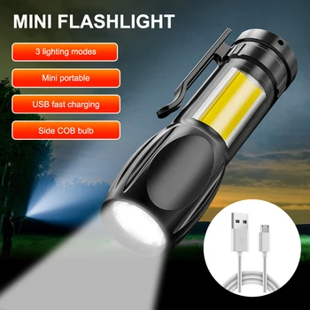 Мини led фенерче, USB зареждане, COB Zoom, уличен фенер, водоустойчив работен авариен фенер, лампа за къмпинг, на открито, лампа за риболов