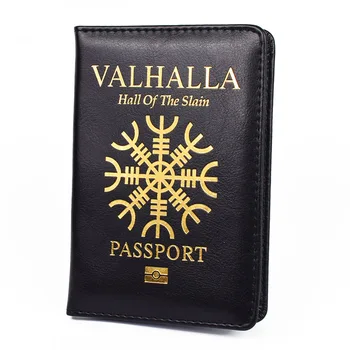 Митологична корици за паспорти Валхала, пътен портфейл от изкуствена кожа, покритие за защита на карти Simplicity, притежател на паспорт, черен