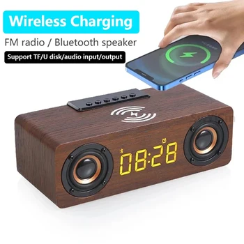 Многофункционална аларма дървена безжична слушалка Bluetooth субуфер ТЕЛЕВИЗИЯ саундбар за Домашно кино колона за компютърни високоговорители FM
