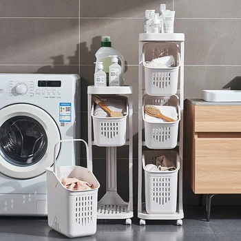 Многофункционална сандвич-количка за мръсно бельо в банята Пластмасов кухненски стойка за съхранение с тесни шевове Кошница за съхранение на отпадъци в общежитието
