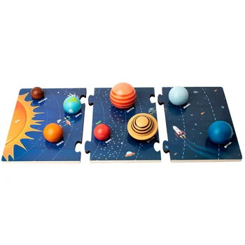 Модел на Слънчевата система, Планетите, играчки за деца, изучаващи космоса, подходяща дъска за сдвояване, дървени пъзели за деца