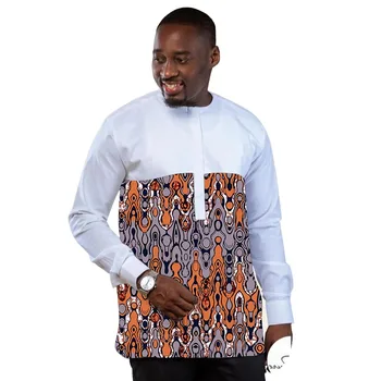 Модерна мъжка бяла риза в нигерия стил, блузи с дълъг ръкав, дизайн в стил мозайка, зашити на поръчка мъжки дрехи за сватба в африканския стил