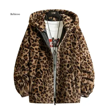Модерна нова топло зимно яке Love, мъжко палто дамско палто с качулка от изкуствена кожа, леопардовая ежедневни приталенная парк, мъжко зимно палто